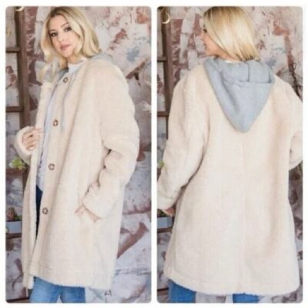BP Hooded Long Teddy Coat